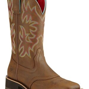 Ariat Brown Heeled Boots with Colorful Stitching